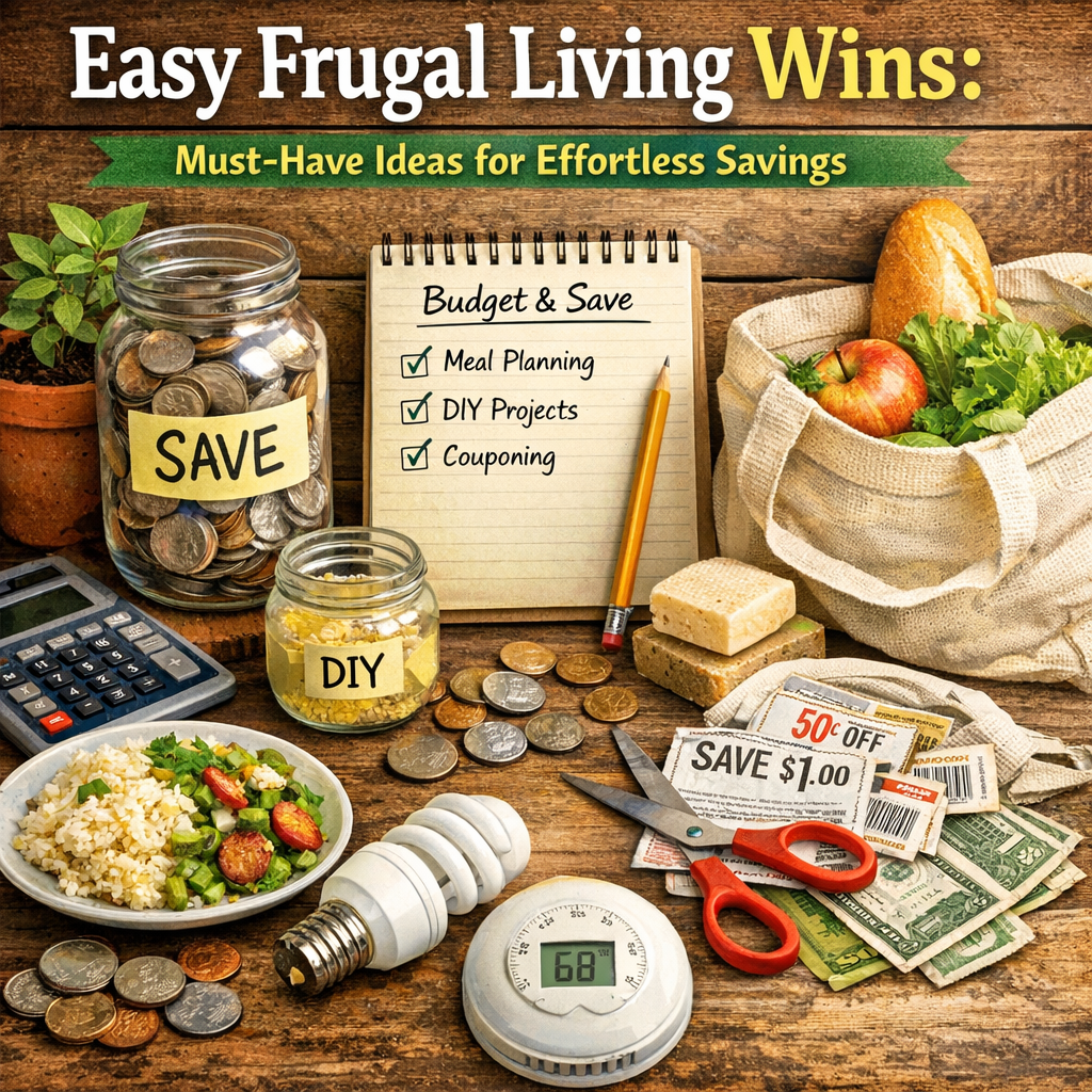 Illustration of Easy Frugal Living Wins: Must-Have Ideas for Effortless Savings