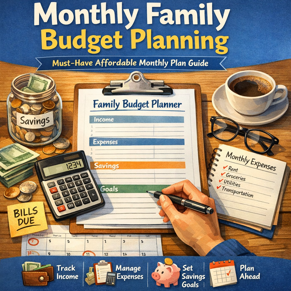 Illustration of Monthly Family Budget Planning: Must-Have Affordable Monthly Plan Guide