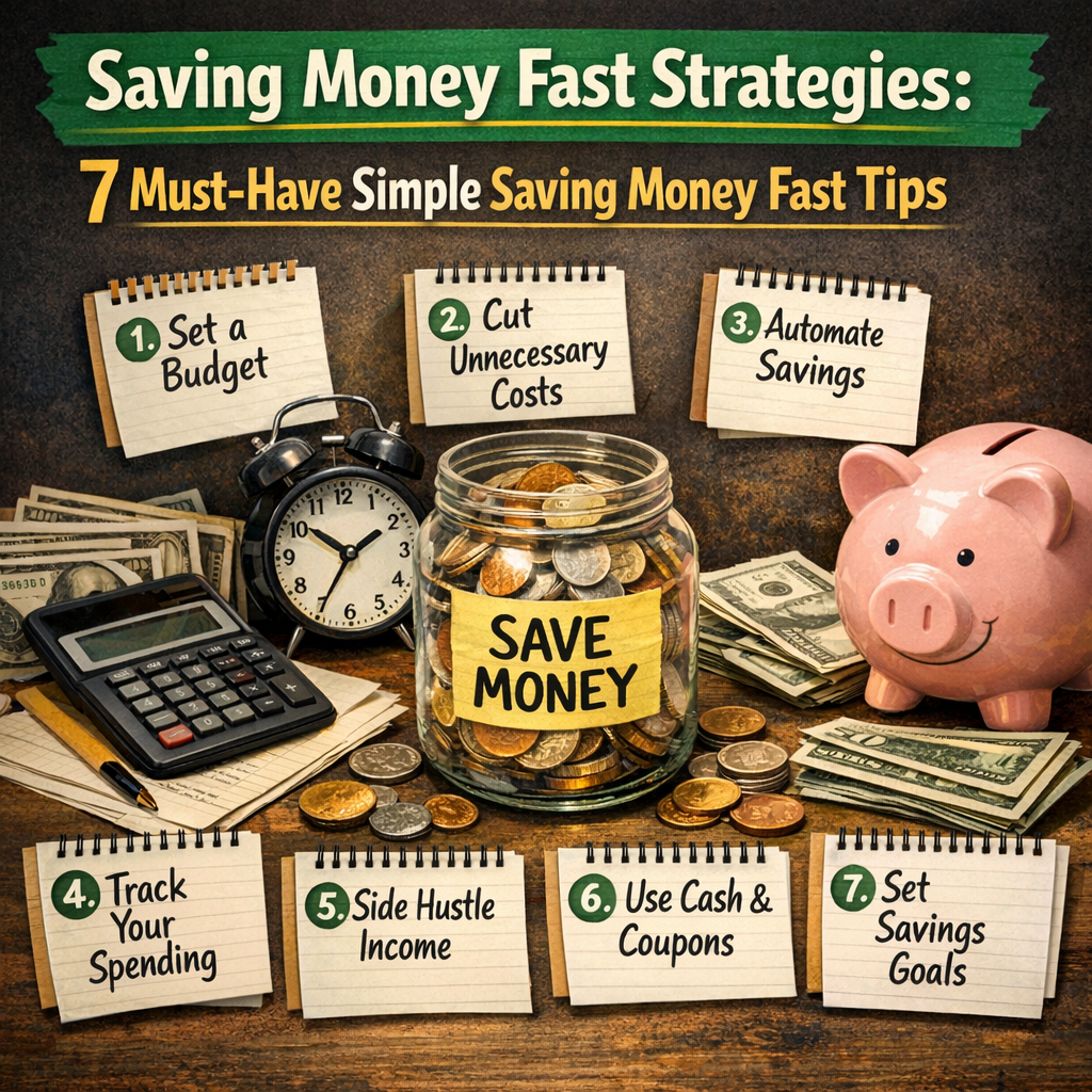 Illustration of Saving Money Fast Strategies: 7 Must-Have Simple Saving Money Fast Tips