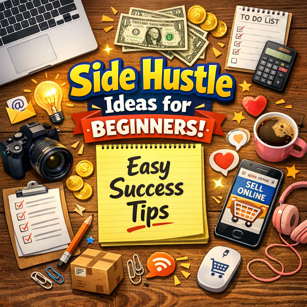 Illustration of Side Hustle Ideas for Beginners: Must-Have, Easy Success Tips