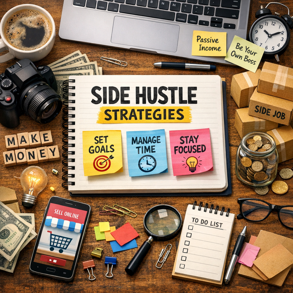 Illustration of Side Hustle Ideas Strategies: Simple, Must-Have Tips for Success